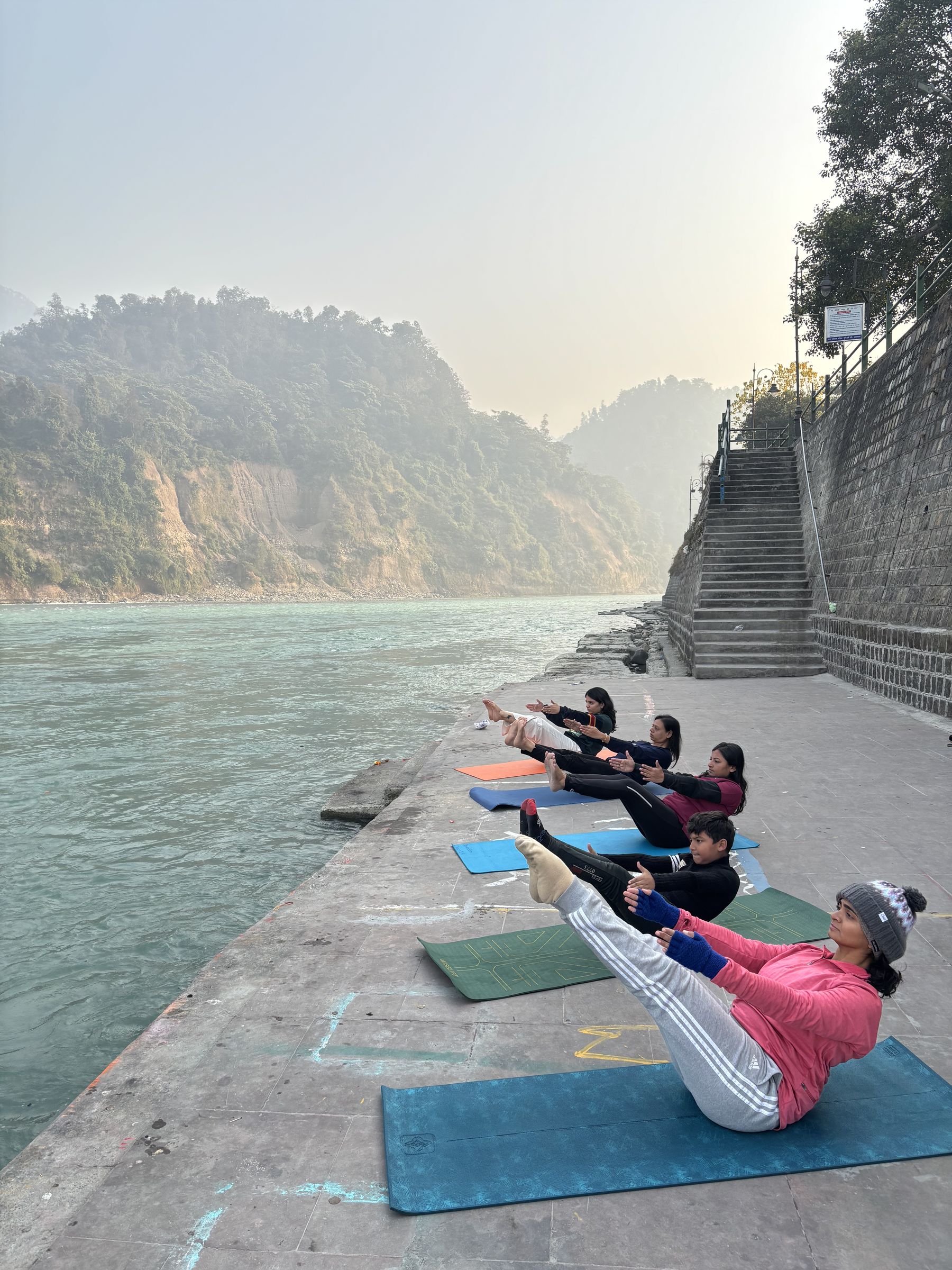Morning asana practice on the ghat